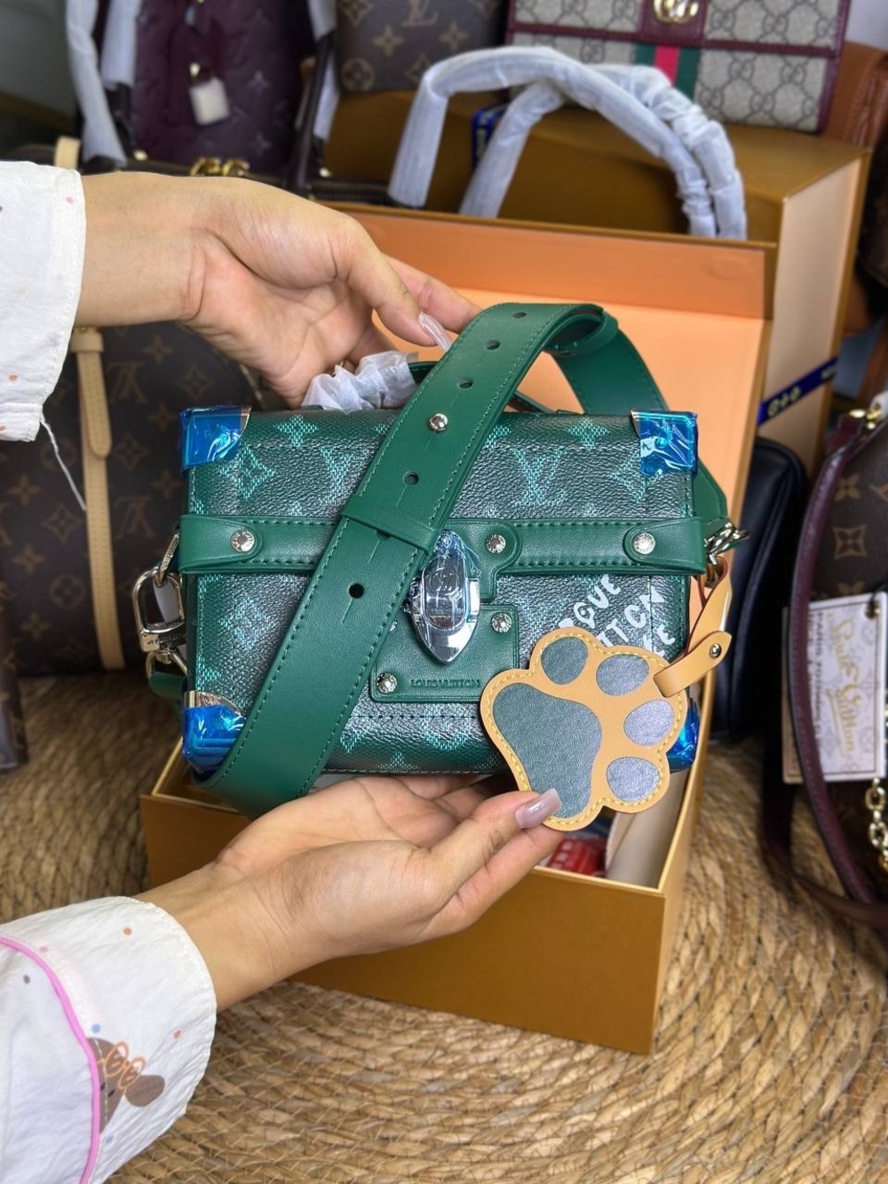 Louis Vuitton Green Monogram Petite Trunk Crossbody with Paw Charm